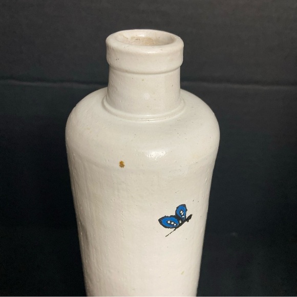 Vtg Stoneware Pottery Bottle Vase Vessel Hand Painted Flowers Turtle - Picture 6 of 8